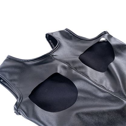 Seductive PU Leather Open-Bust Bondage Bodysuit 60-85kg Available