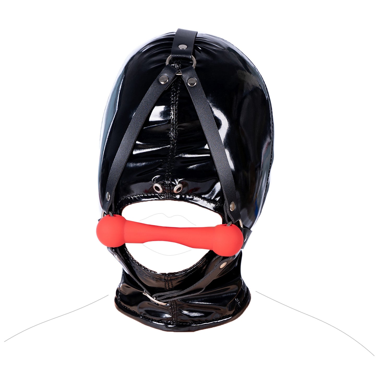 Aesthetics of Dominance - Glossy Enamel Full Head Bondage Hood with Silicone Bone Gag