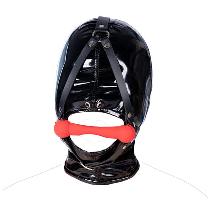 Aesthetics of Dominance - Glossy Enamel Full Head Bondage Hood with Silicone Bone Gag