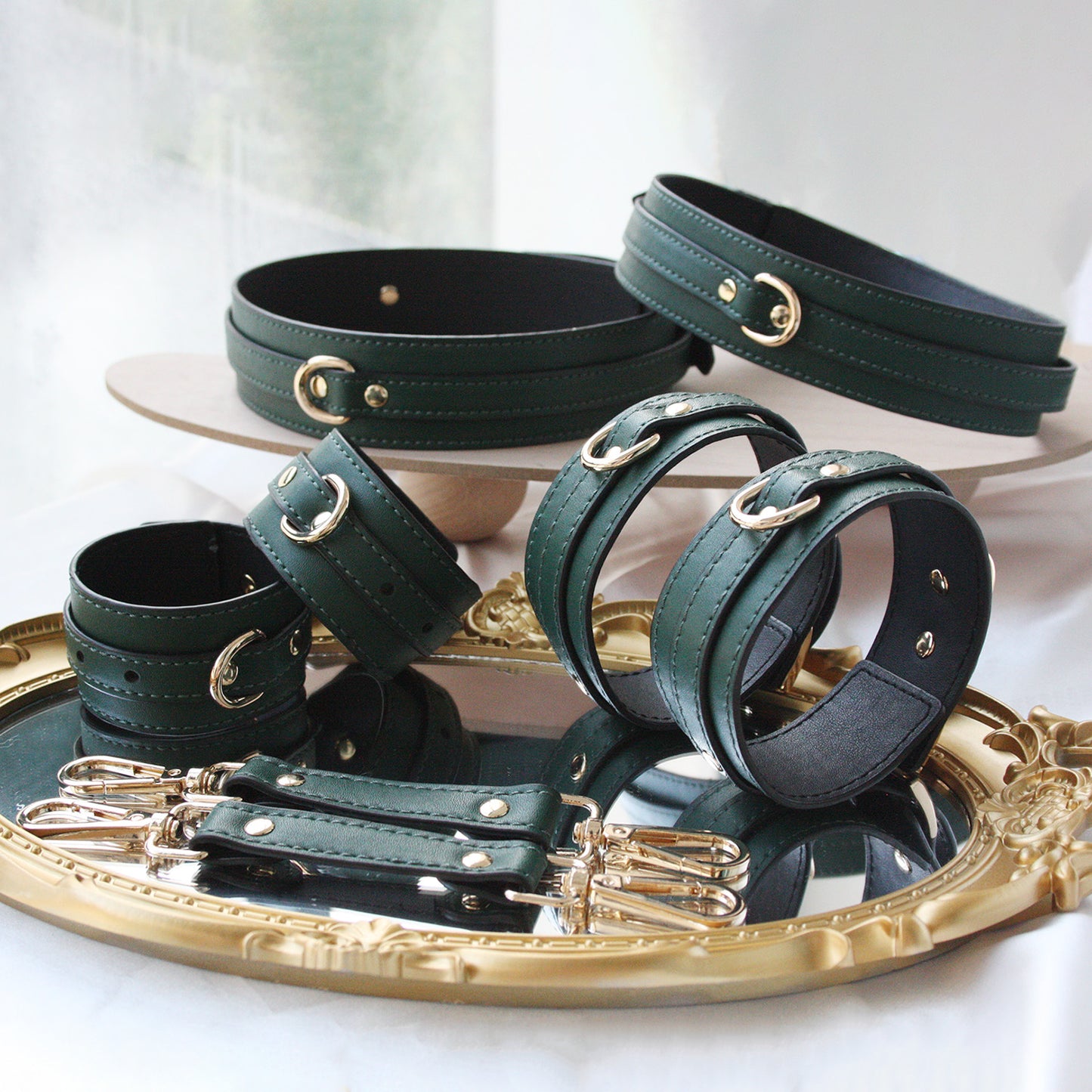 Pure Green Handcrafted Vegan PU Leather BDSM Bondage Set 6-Piece