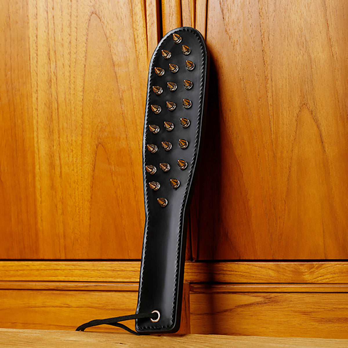 Black PU Leather Spiked Spanking Paddle