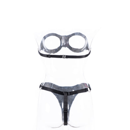 Open Bust PU Leather Bra & Sexy Thong 2 Piece Set Fetish Lingerie