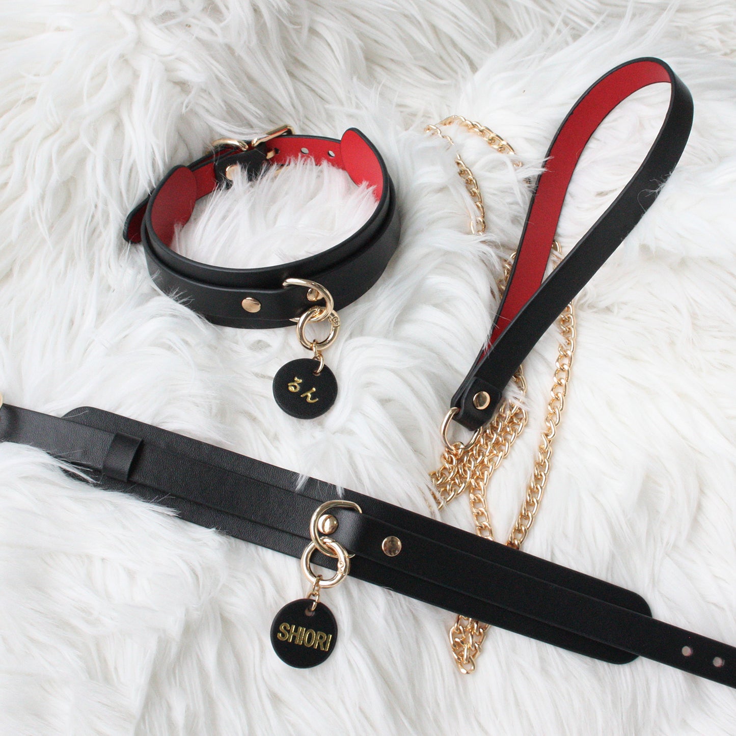 Genuine Leather Collar with Customizable Nameplate Black&Red