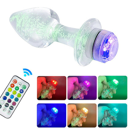 Vibrant LED Light Up Glass Butt Plug with Remote Control S/M/L