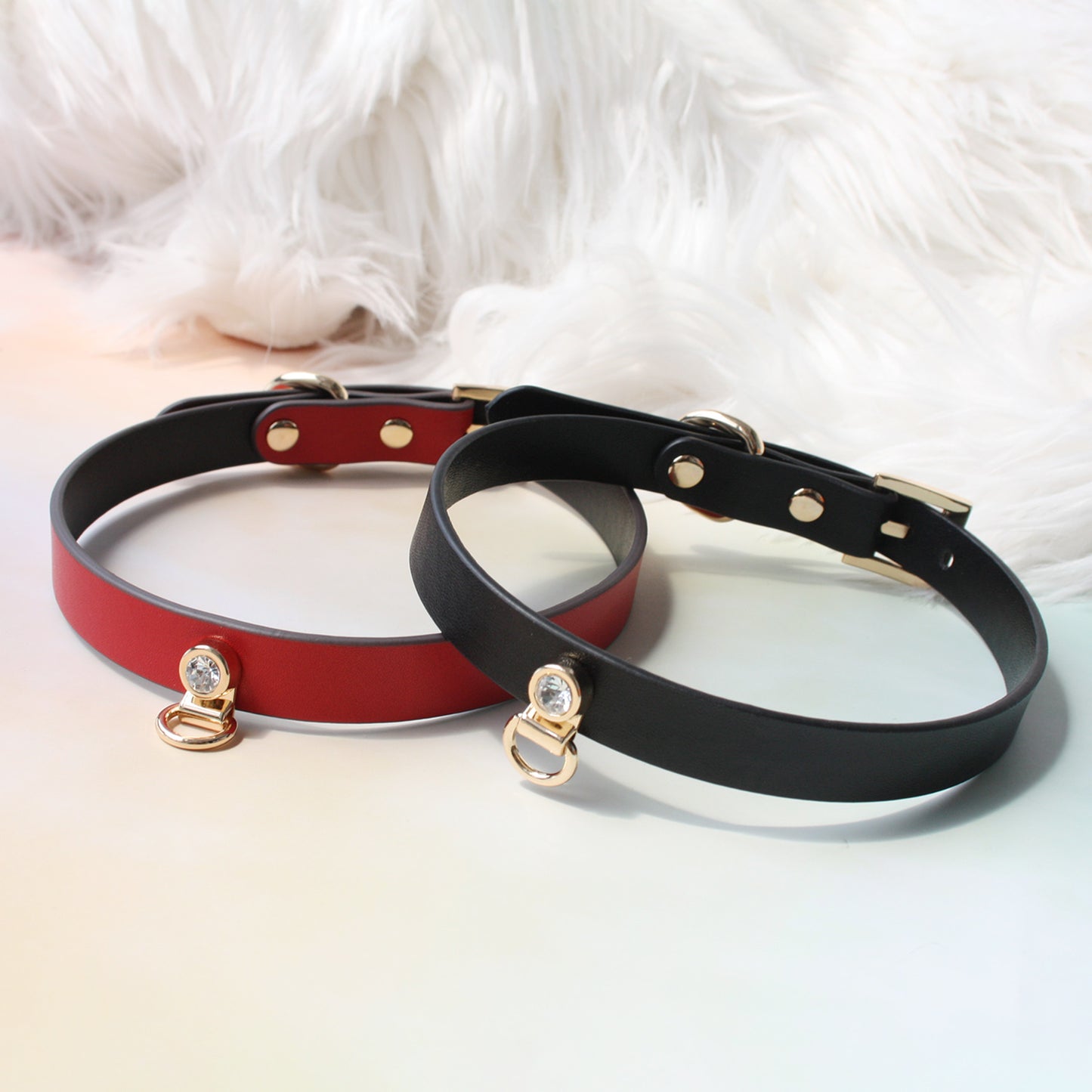 Handmade Shining Stone BDSM Leather Bondage Choker with Leash 4-colors
