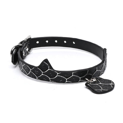 BDSM Handcrafted Genuine Leather Cat Ear Collar with Cat Tag