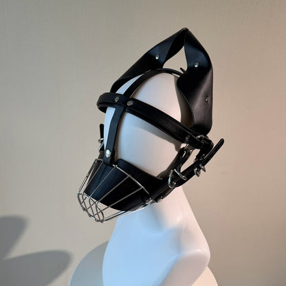Human Muzzle Metal Pet Play with Metal Cage