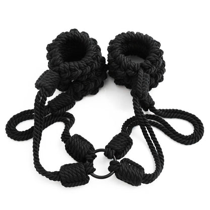 Handmade Shibari Rope Adjustable Handcuffs&Ankle Cuffs Set Black