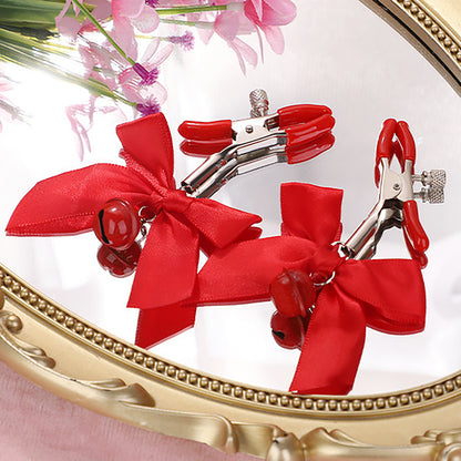 Super Cute Bow & Bell Nipple Clamps Pink/Black/Red/White