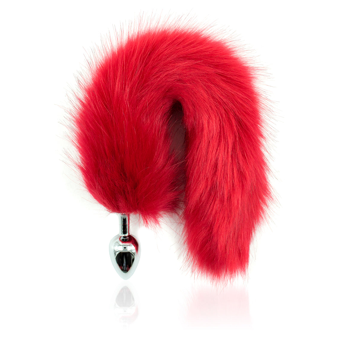 Stainless Steel Anal Butt Plug with Red Faux Fur Fox Tail