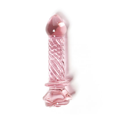 Cute Pink Rose Flower Glass Dildo Butt Plug 3-Type