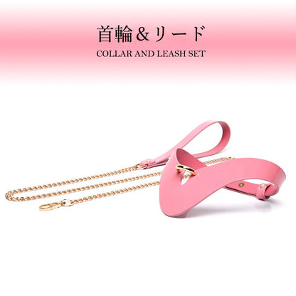 Glamorous Pink 5-Piece Bondage Set – Collar, Cuffs & Leash for Sweet Submission