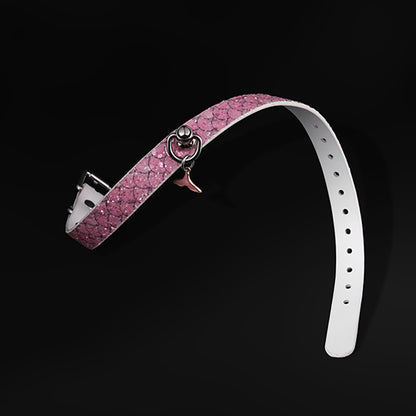 Luxury Mermaid Glow Genuine Leather BDSM Collar with Leash Pink