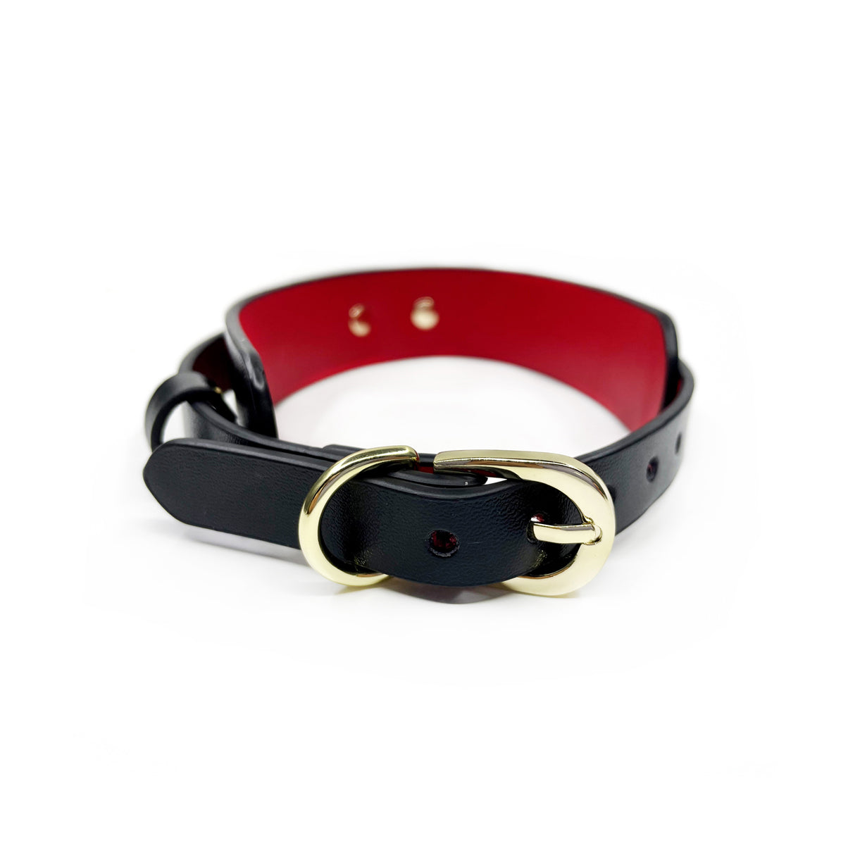 Genuine Leather Collar with Customizable Nameplate Black&Red