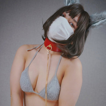 Crazy Wild Thick Cowhide Leather Bondage Collar with Leash Red/Black