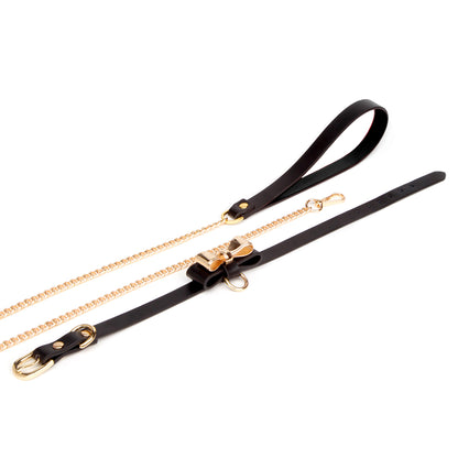 Cute Metal Bow Leather Bondage Collar with lead Pink/Black
