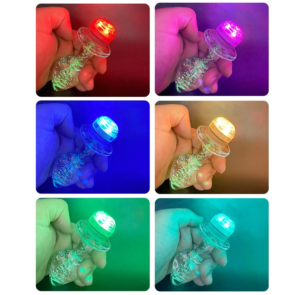 Vibrant LED Light Up Glass Butt Plug with Remote Control S/M/L