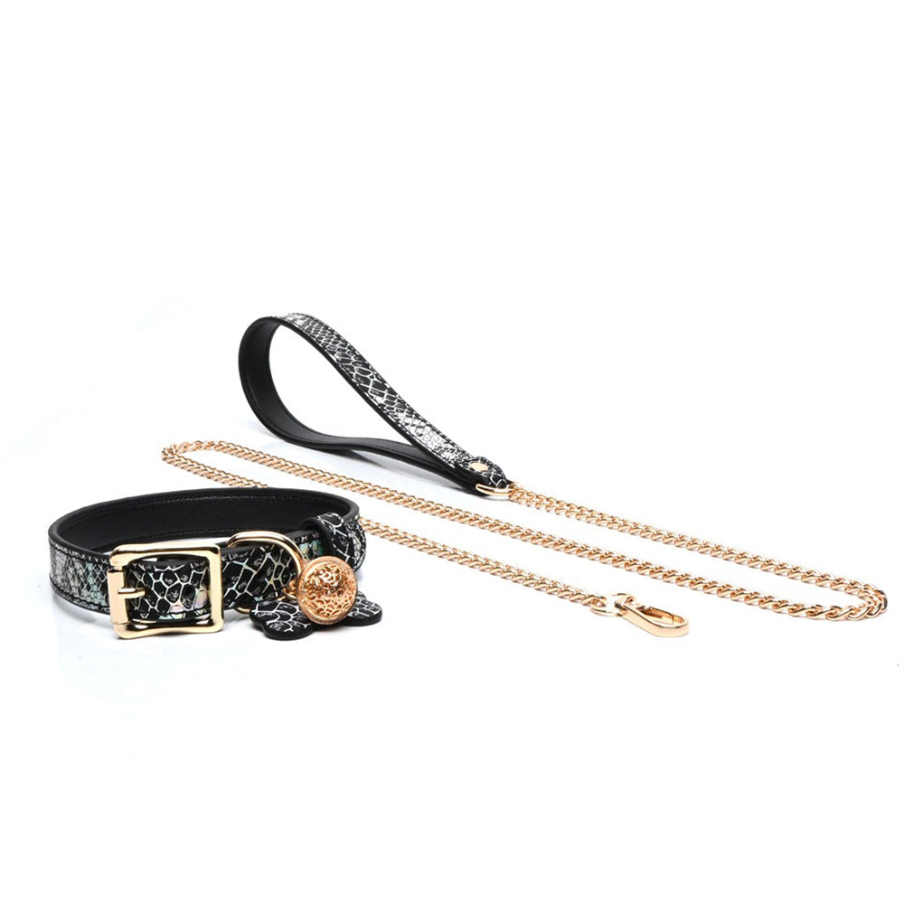 Seductive Dog Bone Charm BDSM Collar with Bell & Leash Pink/Black