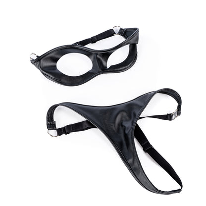 Open Bust PU Leather Bra & Sexy Thong 2 Piece Set Fetish Lingerie