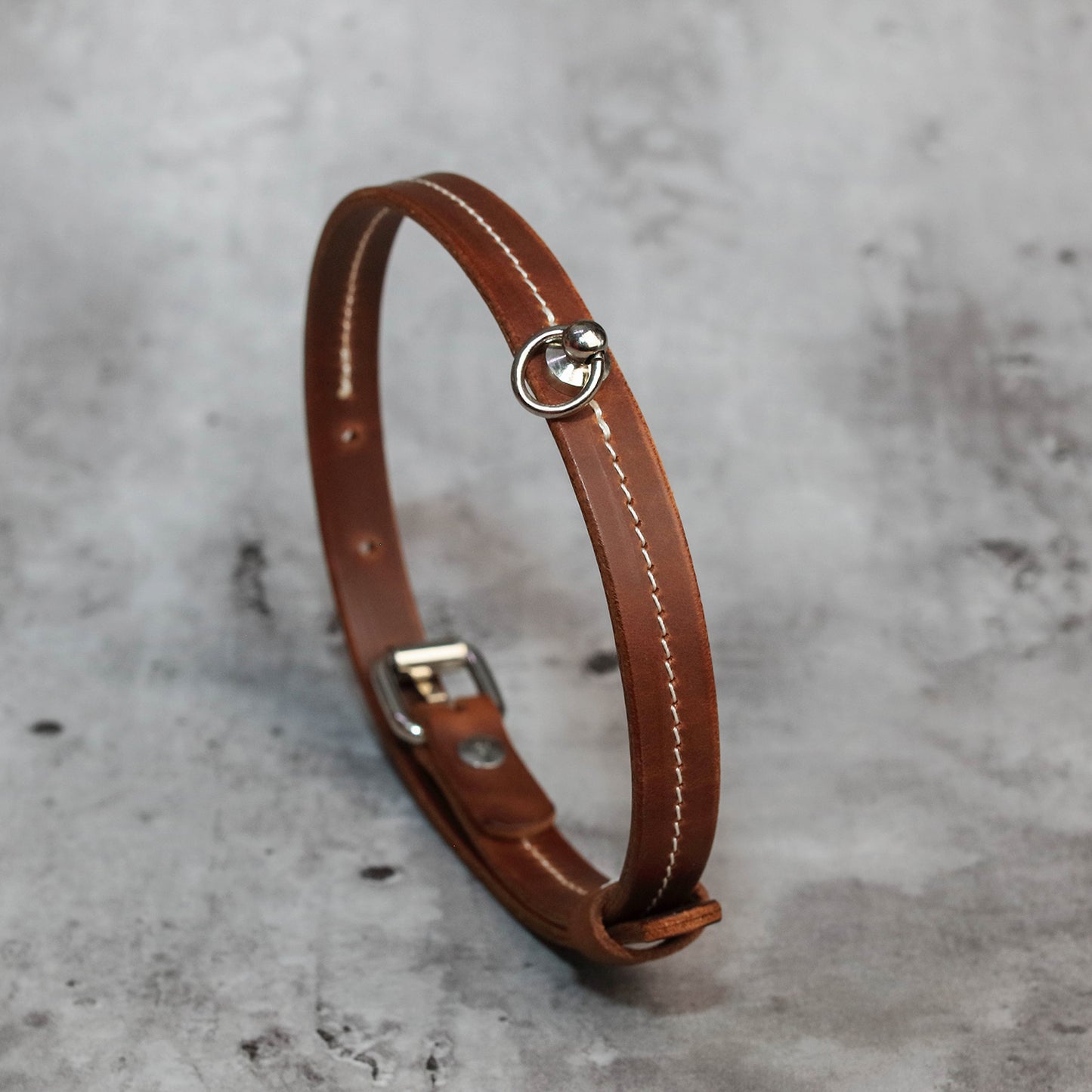 Saddle Stitching Veg-tanned Leather BDSM Collar Brown