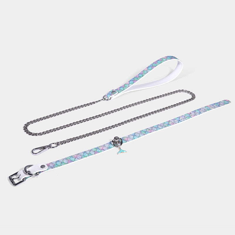 Luxury Mermaid Glow Genuine Leather BDSM Collar with Leash Blue