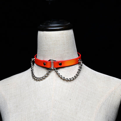 Heat-Sensitive Color-Changing BDSM Collar with Dangling Chains & Leash