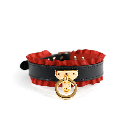 Sexy Frill BDSM Leather Collar with Leash