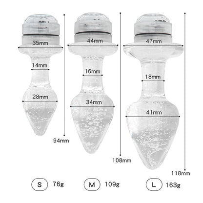 Vibrant LED Light Up Glass Butt Plug with Remote Control S/M/L