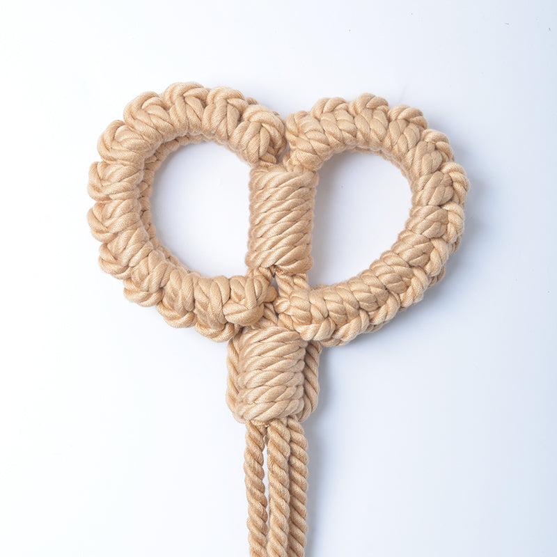 Gentle Yet Secure: Soft Cotton Rope Handcuffs with Leash in Beige