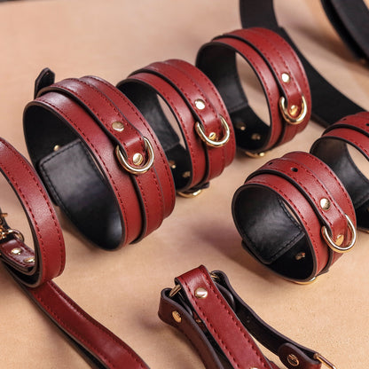 Burgundy Vegan Leather Bondage Set with Storege Bag 7-Piece