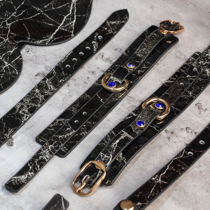 Marble-Pattern Real Leather Bondage Set 8 Piece