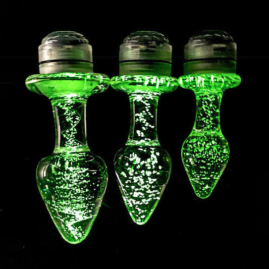 Vibrant LED Light Up Glass Butt Plug with Remote Control S/M/L