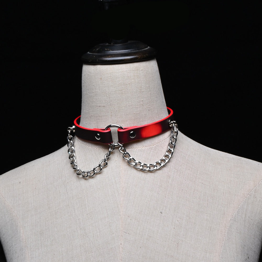 Heat-Sensitive Color-Changing BDSM Collar with Dangling Chains & Leash