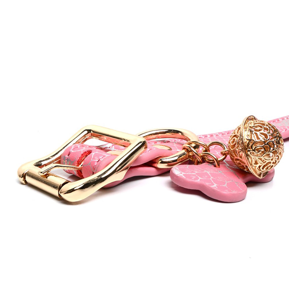 Seductive Dog Bone Charm BDSM Collar with Bell & Leash Pink/Black