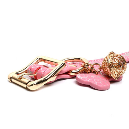 Seductive Dog Bone Charm BDSM Collar with Bell & Leash Pink/Black