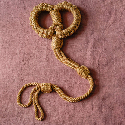 Gentle Yet Secure: Soft Cotton Rope Handcuffs with Leash in Beige