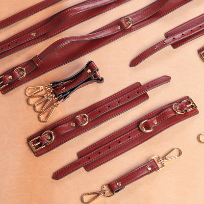 Burgundy Vegan Leather Bondage Set with Storege Bag 7-Piece