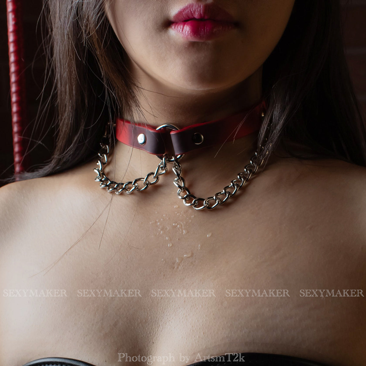 Heat-Sensitive Color-Changing BDSM Collar with Dangling Chains & Leash