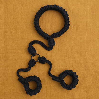 Hand-Woven Cotton Rope Neck to Wrist Restraint - Black