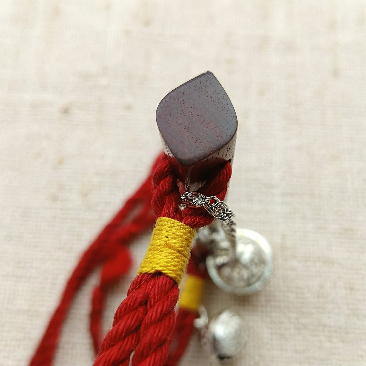 Authentic Japanese Wood Gag with Red Jute Rope & Sensory Bells