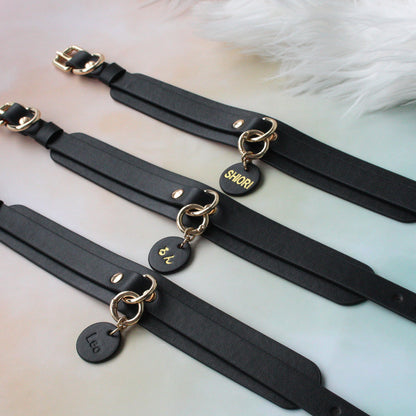 Genuine Leather Collar with Customizable Nameplate Black&Red