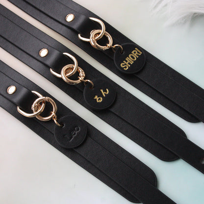 Genuine Leather Collar with Customizable Nameplate Black&Red