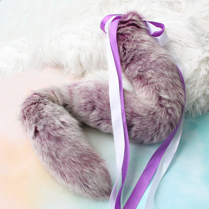 Luxurious Purple Fluffy Tail Stainless Butt Plug For Pet Play - Customizable Tail Length & Plug Size