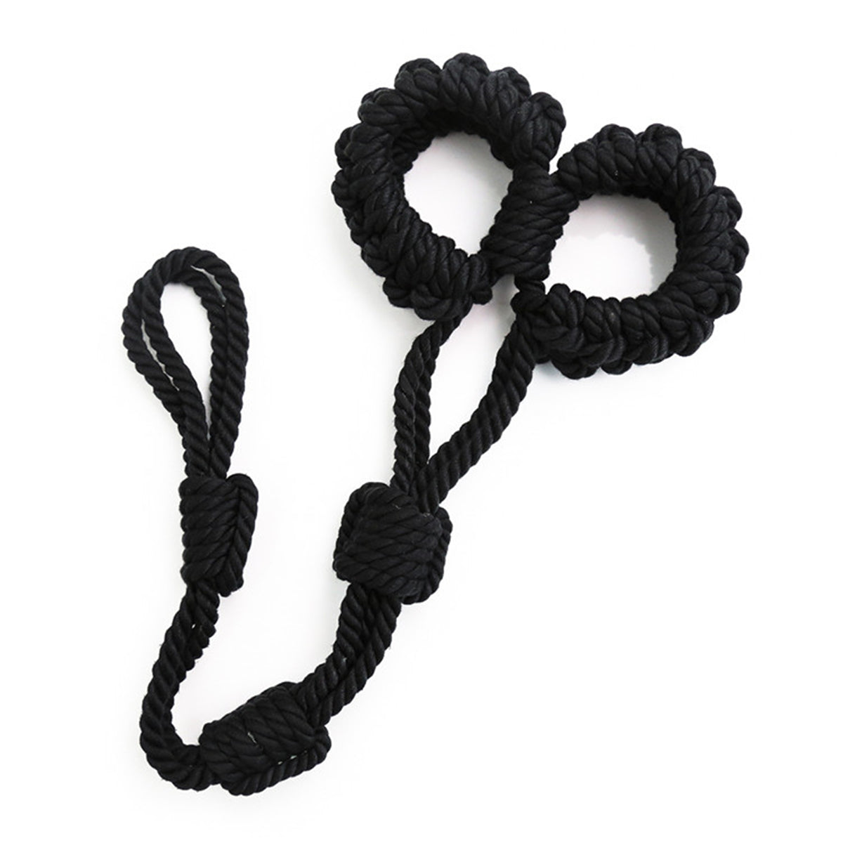 Handmade Shibari Rope Handcuffs with Leash Black