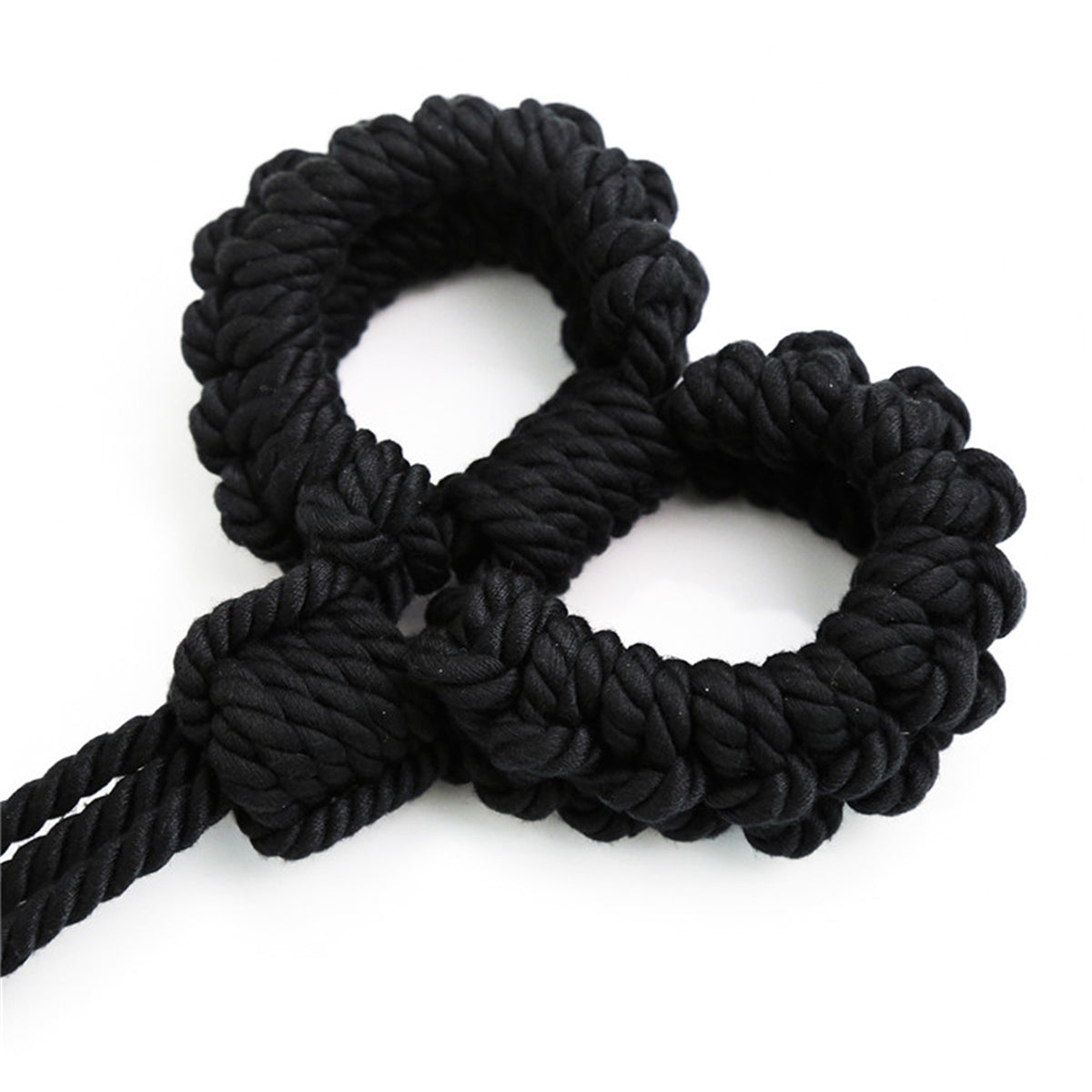 Handmade Shibari Rope Handcuffs with Leash Black