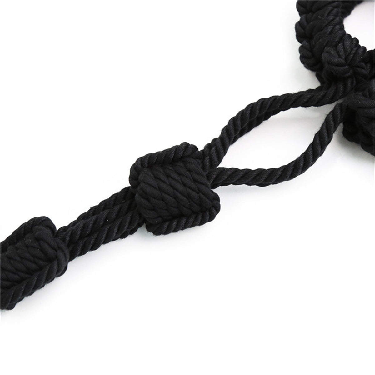 Handmade Shibari Rope Handcuffs with Leash Black