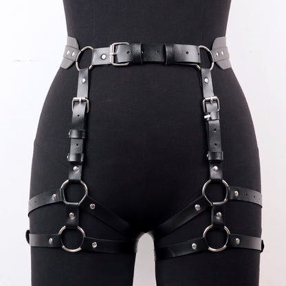 Black Bondage Body Harness Set & Detachable Cuffs Restraint