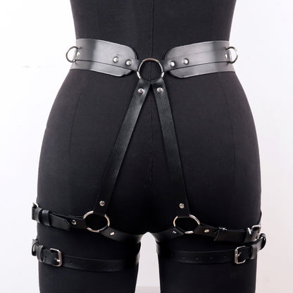 Black Bondage Body Harness Set & Detachable Cuffs Restraint