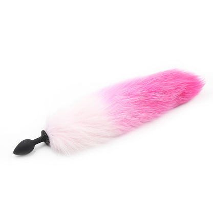 Furry Faux Fur Tail Silicone Butt Plug Gradient Purple/Pink