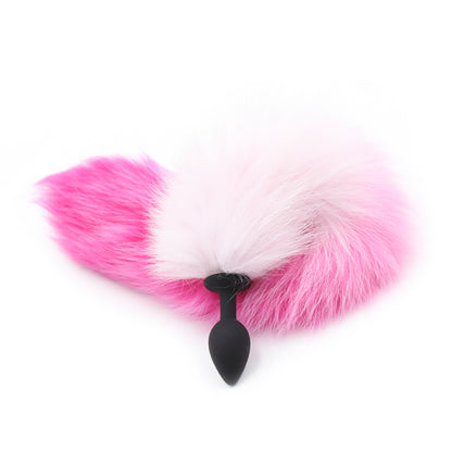 Furry Faux Fur Tail Silicone Butt Plug Gradient Purple/Pink